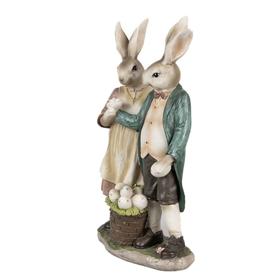 Statuina con coppia conigli pasquale con uova di Clayre & Eef
