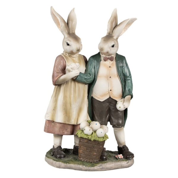 Statuina con coppia conigli pasquale con uova di Clayre & Eef