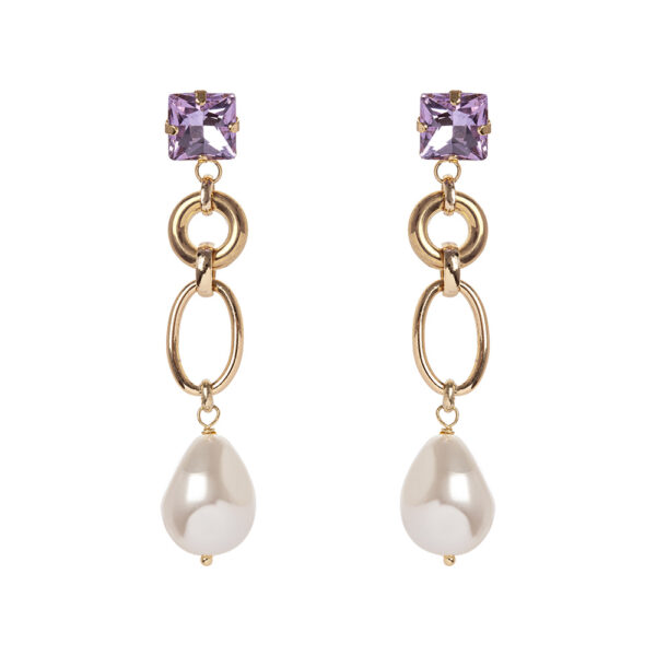 Orecchini pendenti con cristalli viola perle di Sodini Bijoux