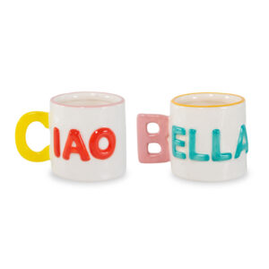 Set 2 tazzine caffè in stoneware 100 ml decoro Ciao Bella