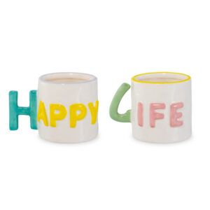 Set 2 tazzine caffè in stoneware 100 ml decoro Happy Life