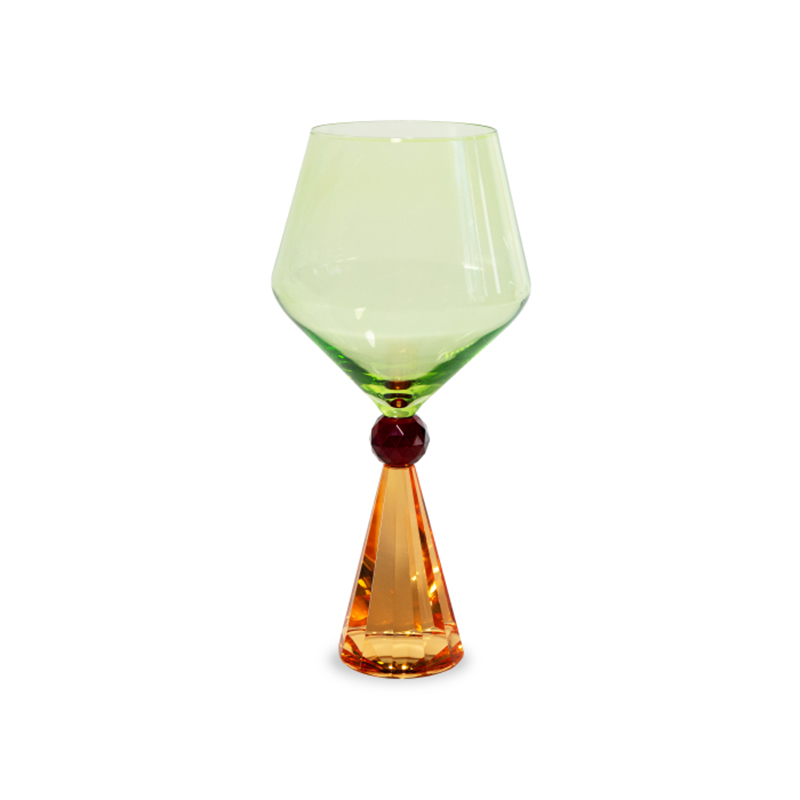 Calice gin tonic in vetro arancione e verde con base effetto diamante WD Lifestyle