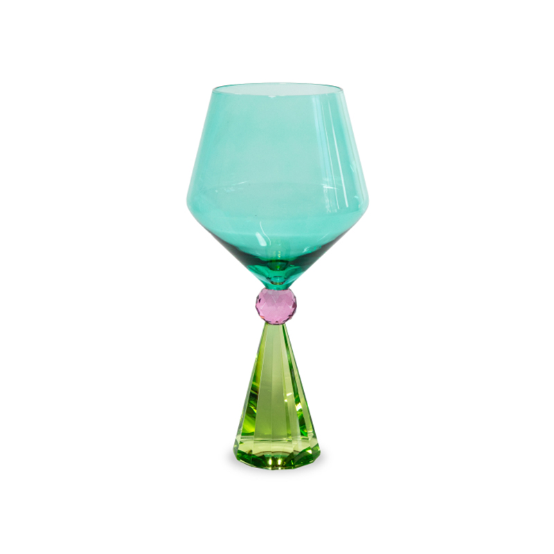 Calice gin tonic in vetro verde e azzurro con base effetto diamante WD Lifestyle